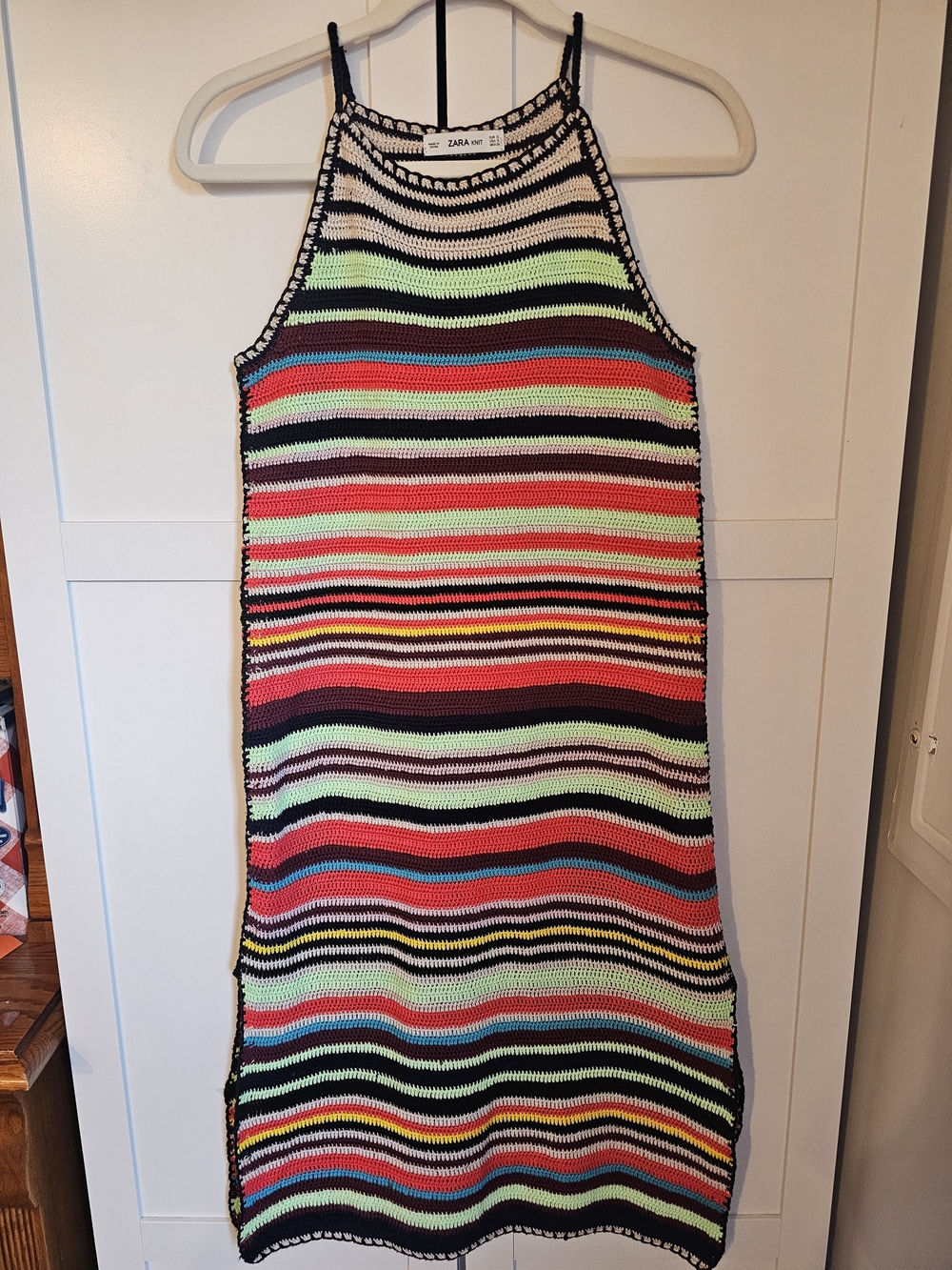 Zara Knit Multicolor Striped Crochet Halter Neck Dress Small Indie Sleeze Boho